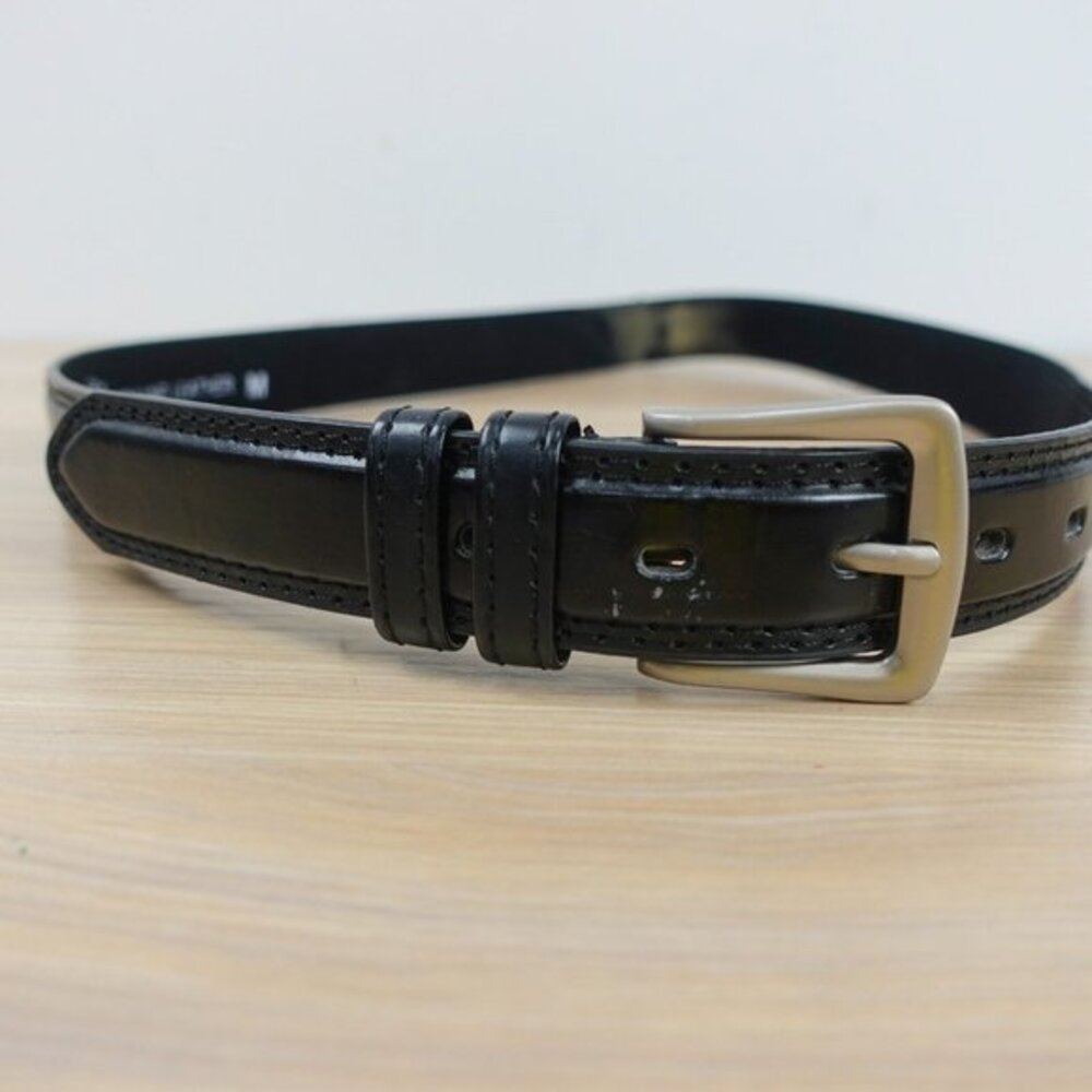 Classic Black Genuine Leather Belt Mens 34 Formal Silver Buckle‎ Dress Basic